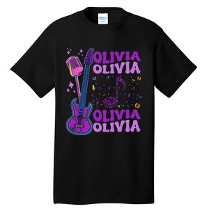 Girl Retro Olivia First Name Personalized Groovy 80S Tall T-Shirt