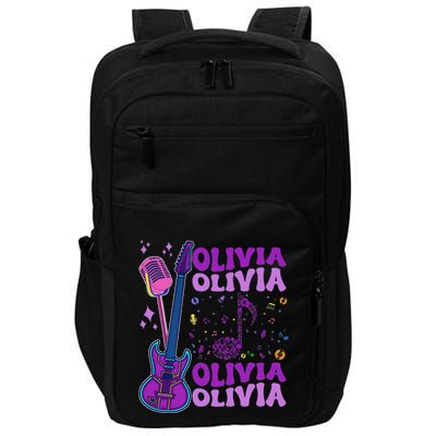 Girl Retro Olivia First Name Personalized Groovy 80S Impact Tech Backpack