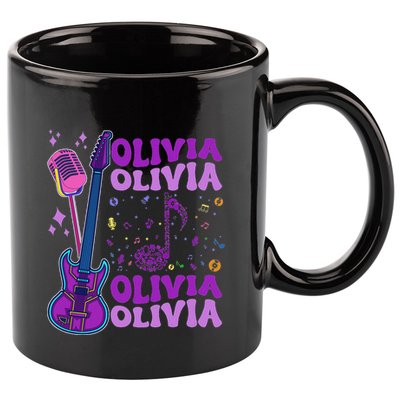 Girl Retro Olivia First Name Personalized Groovy 80S 11oz C Handle Ceramic Mug