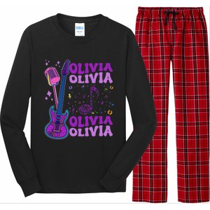 Girl Retro Olivia First Name Personalized Groovy 80S Long Sleeve Pajama Set