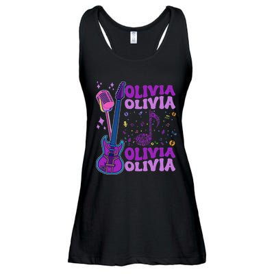 Girl Retro Olivia First Name Personalized Groovy 80S Ladies Essential Flowy Tank