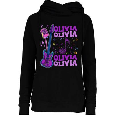 Girl Retro Olivia First Name Personalized Groovy 80S Womens Funnel Neck Pullover Hood