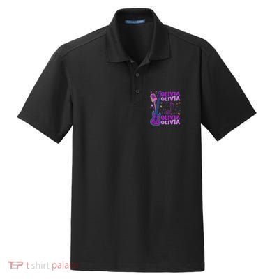 Girl Retro Olivia First Name Personalized Groovy 80S Dry Zone Grid Polo
