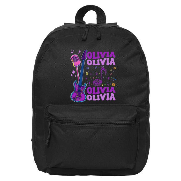 Girl Retro Olivia First Name Personalized Groovy 80S 16 in Basic Backpack