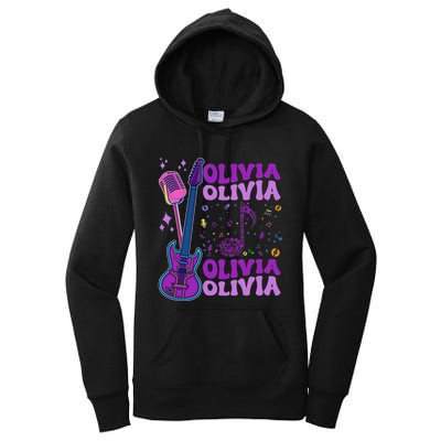 Girl Retro Olivia First Name Personalized Groovy 80S Women's Pullover Hoodie