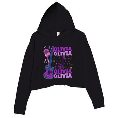 Girl Retro Olivia First Name Personalized Groovy 80S Crop Fleece Hoodie