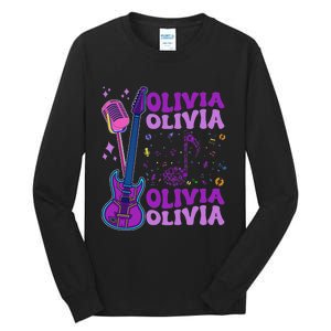 Girl Retro Olivia First Name Personalized Groovy 80S Tall Long Sleeve T-Shirt