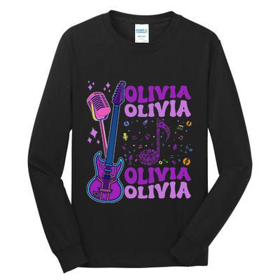 Girl Retro Olivia First Name Personalized Groovy 80S Tall Long Sleeve T-Shirt