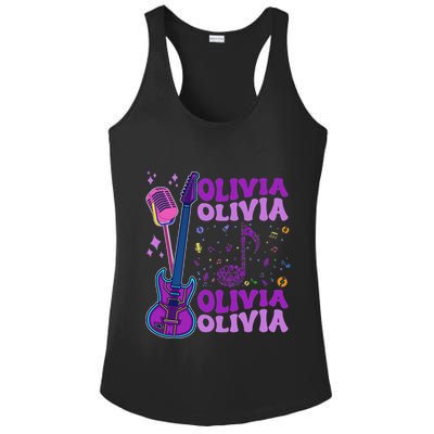 Girl Retro Olivia First Name Personalized Groovy 80S Ladies PosiCharge Competitor Racerback Tank