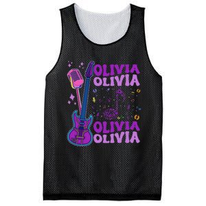 Girl Retro Olivia First Name Personalized Groovy 80S Mesh Reversible Basketball Jersey Tank