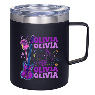 Girl Retro Olivia First Name Personalized Groovy 80S 12oz Stainless Steel Coffee Mug