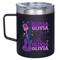 Girl Retro Olivia First Name Personalized Groovy 80S 12oz Stainless Steel Coffee Mug