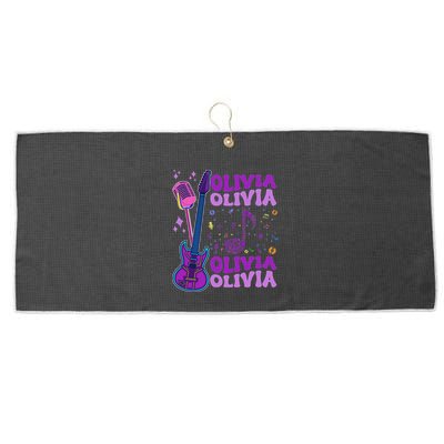 Girl Retro Olivia First Name Personalized Groovy 80S Large Microfiber Waffle Golf Towel