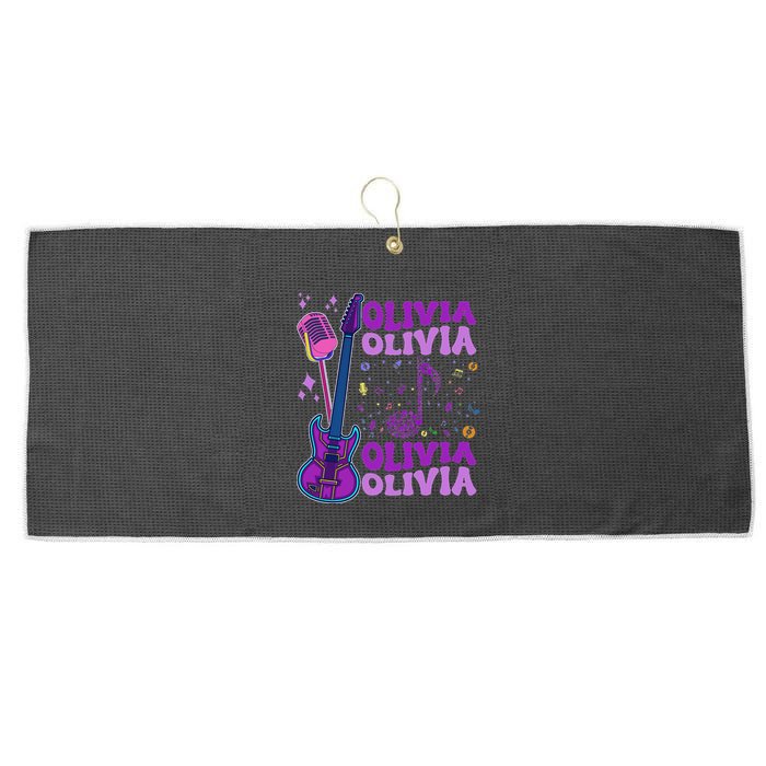 Girl Retro Olivia First Name Personalized Groovy 80S Large Microfiber Waffle Golf Towel