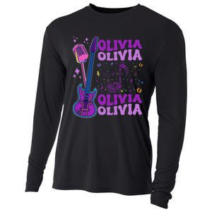 Girl Retro Olivia First Name Personalized Groovy 80S Cooling Performance Long Sleeve Crew