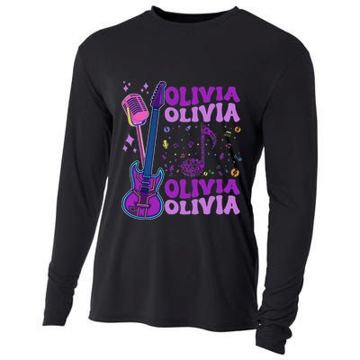 Girl Retro Olivia First Name Personalized Groovy 80S Cooling Performance Long Sleeve Crew