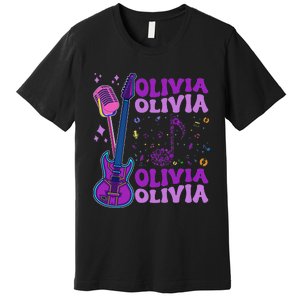 Girl Retro Olivia First Name Personalized Groovy 80S Premium T-Shirt