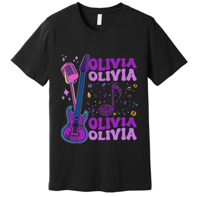 Girl Retro Olivia First Name Personalized Groovy 80S Premium T-Shirt