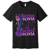 Girl Retro Olivia First Name Personalized Groovy 80S Premium T-Shirt