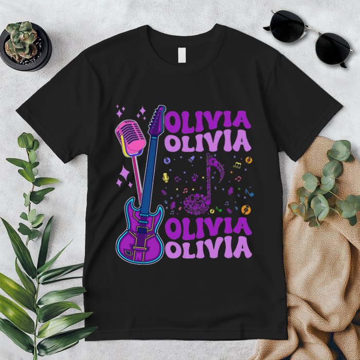 Girl Retro Olivia First Name Personalized Groovy 80S Premium T-Shirt