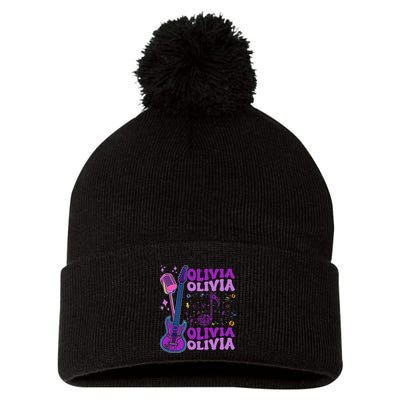 Girl Retro Olivia First Name Personalized Groovy 80S Pom Pom 12in Knit Beanie