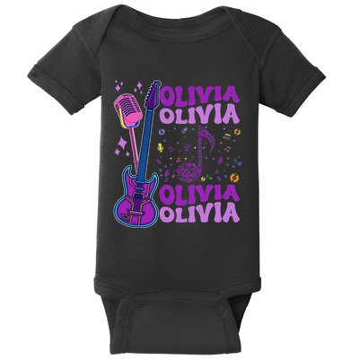 Girl Retro Olivia First Name Personalized Groovy 80S Baby Bodysuit