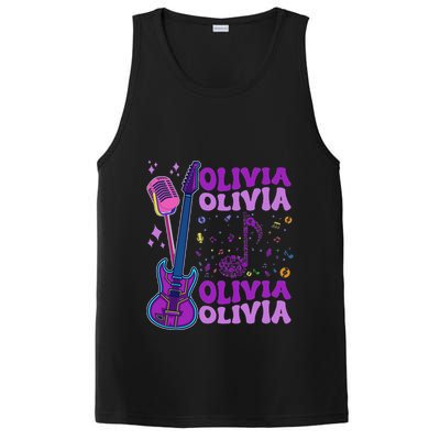 Girl Retro Olivia First Name Personalized Groovy 80S PosiCharge Competitor Tank