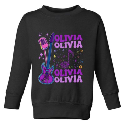 Girl Retro Olivia First Name Personalized Groovy 80S Toddler Sweatshirt