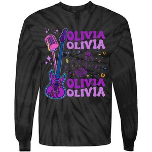 Girl Retro Olivia First Name Personalized Groovy 80S Tie-Dye Long Sleeve Shirt