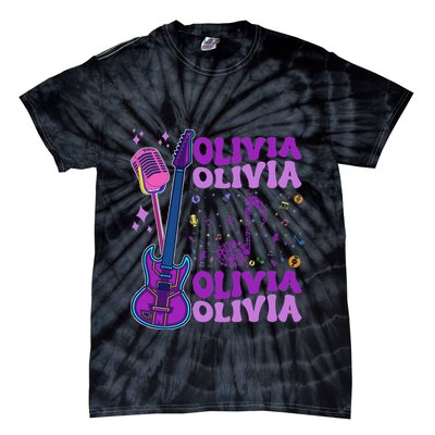 Girl Retro Olivia First Name Personalized Groovy 80S Tie-Dye T-Shirt