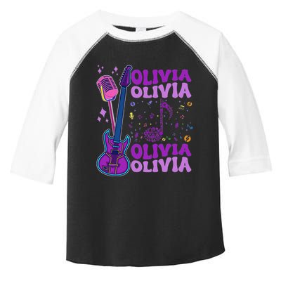 Girl Retro Olivia First Name Personalized Groovy 80S Toddler Fine Jersey T-Shirt