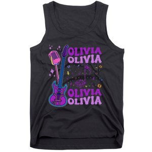 Girl Retro Olivia First Name Personalized Groovy 80S Tank Top