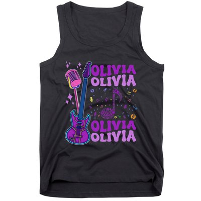 Girl Retro Olivia First Name Personalized Groovy 80S Tank Top