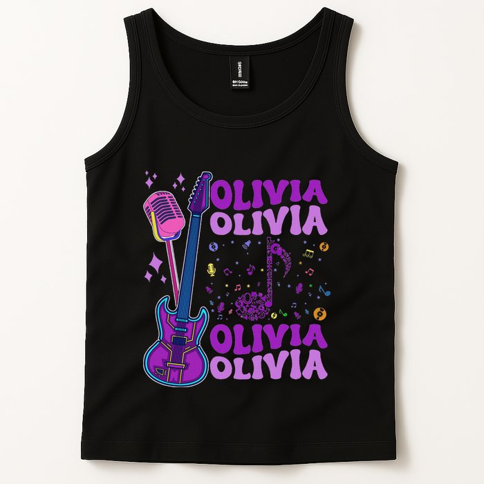 Girl Retro Olivia First Name Personalized Groovy 80S Tank Top