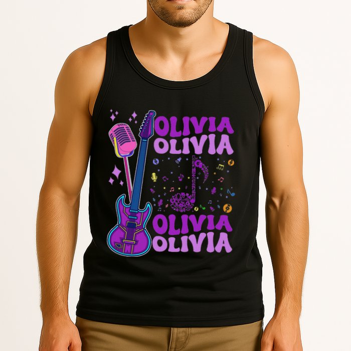 Girl Retro Olivia First Name Personalized Groovy 80S Tank Top