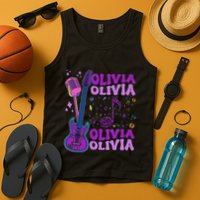 Girl Retro Olivia First Name Personalized Groovy 80S Tank Top