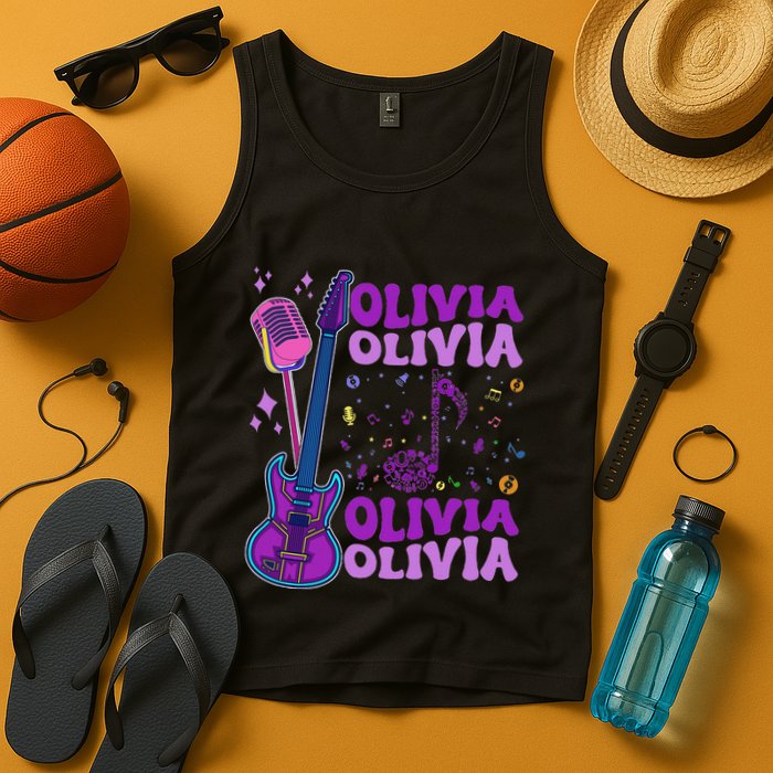 Girl Retro Olivia First Name Personalized Groovy 80S Tank Top
