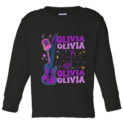 Girl Retro Olivia First Name Personalized Groovy 80S Toddler Long Sleeve Shirt