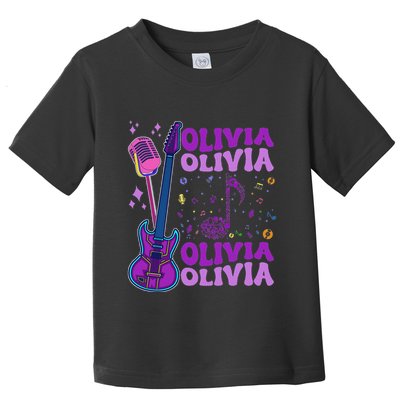 Girl Retro Olivia First Name Personalized Groovy 80S Toddler T-Shirt