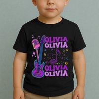 Girl Retro Olivia First Name Personalized Groovy 80S Toddler T-Shirt