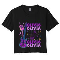 Girl Retro Olivia First Name Personalized Groovy 80S Crop Top