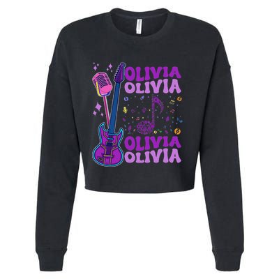 Girl Retro Olivia First Name Personalized Groovy 80S Cropped Pullover Crew