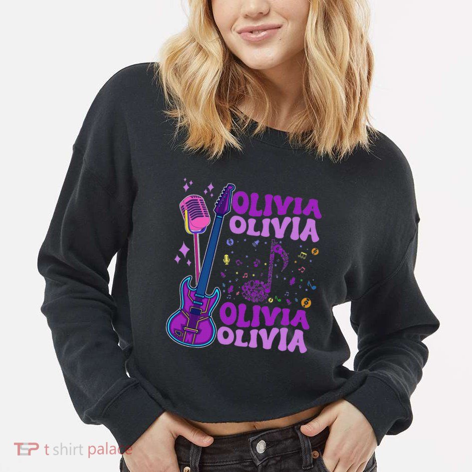 Girl Retro Olivia First Name Personalized Groovy 80S Cropped Pullover Crew