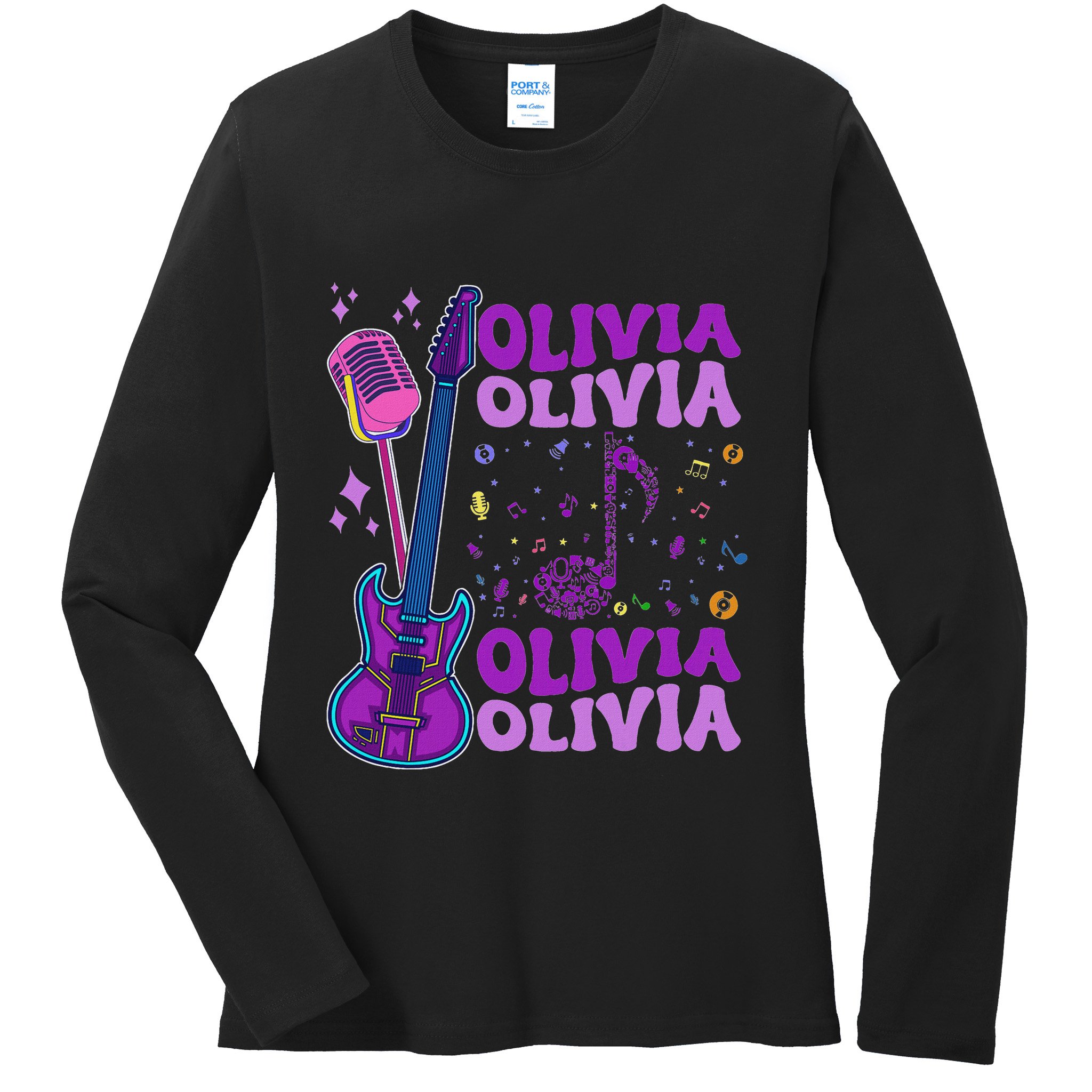 Girl Retro Olivia First Name Personalized Groovy 80S Ladies Long Sleeve Shirt