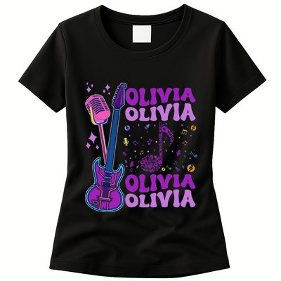 Girl Retro Olivia First Name Personalized Groovy 80S Womens T-Shirt