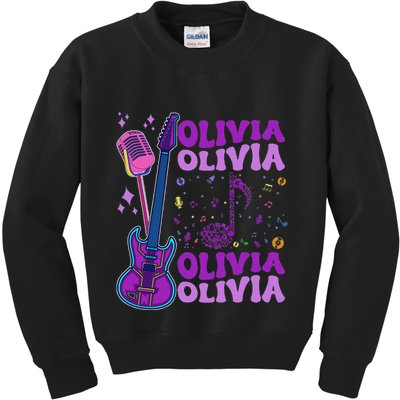 Girl Retro Olivia First Name Personalized Groovy 80S Kids Sweatshirt