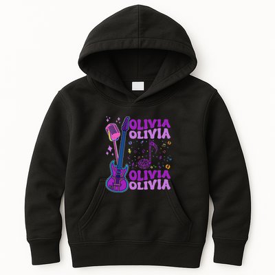 Girl Retro Olivia First Name Personalized Groovy 80S Kids Hoodie