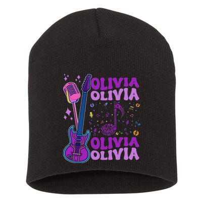Girl Retro Olivia First Name Personalized Groovy 80S Short Acrylic Beanie