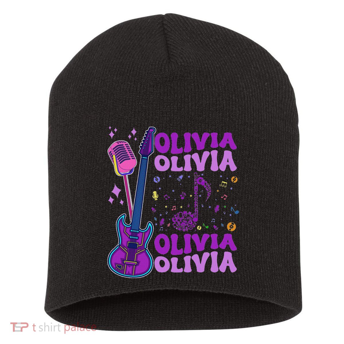 Girl Retro Olivia First Name Personalized Groovy 80S Short Acrylic Beanie