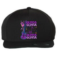 Girl Retro Olivia First Name Personalized Groovy 80S Wool Snapback Cap